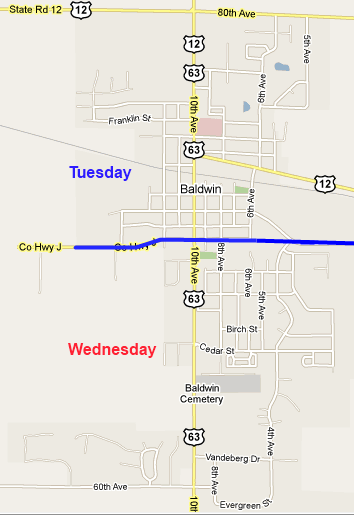 map of Baldwin pick up services